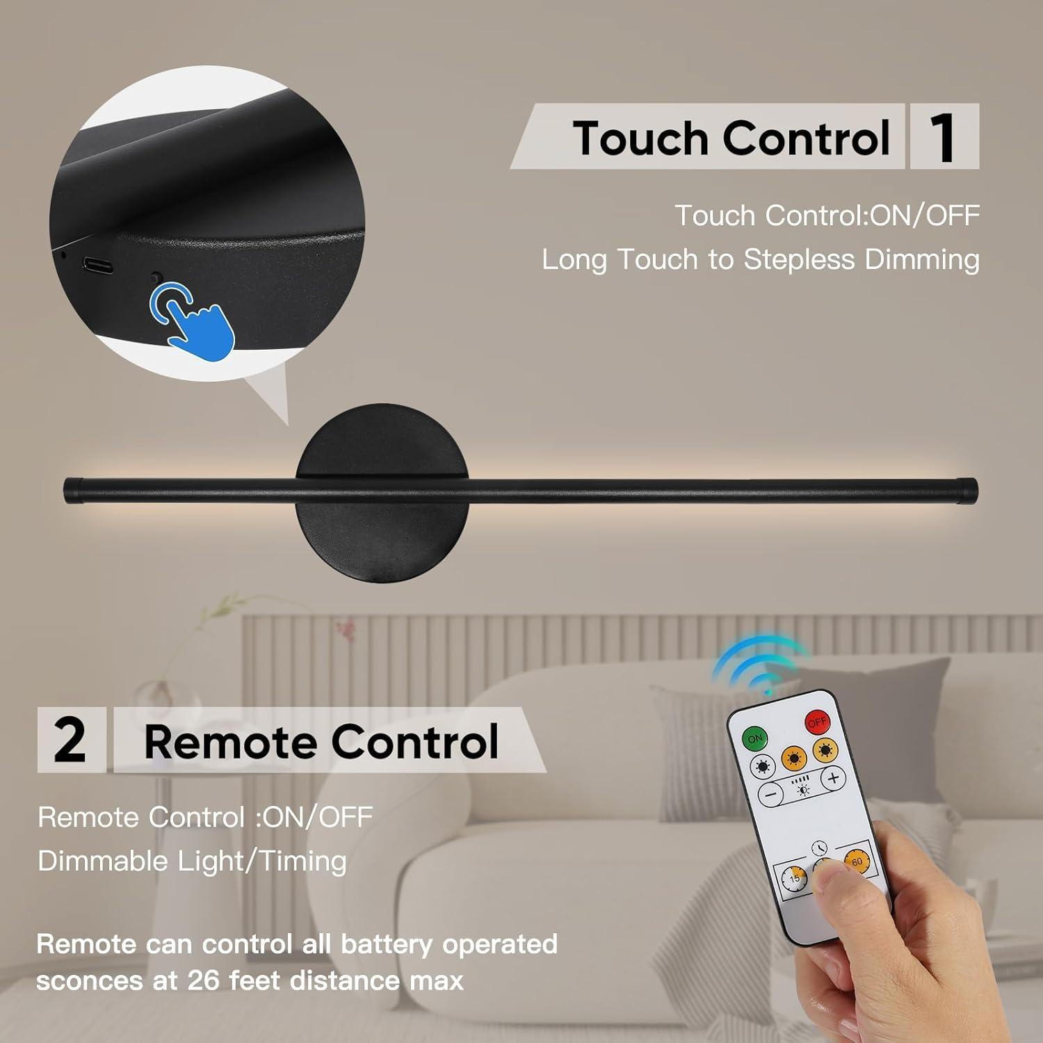 Wireless Charging Wall Lamp Battery Powered Remote Control Dimmable Indoor Decorative Light, Adjustable Brightness LED Nightlight, Dimmable Lighting