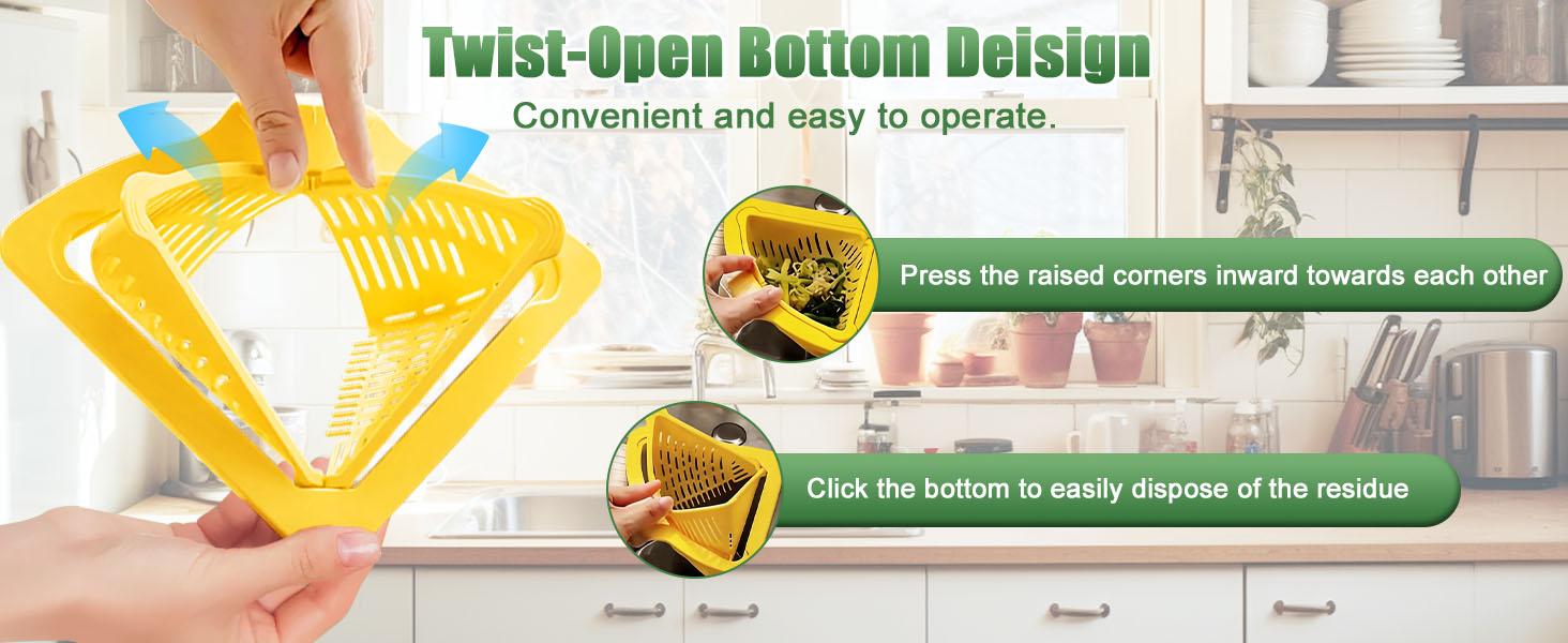 2Pcs Magnetic Triangular Sink Drain Basket, Punch-Free Corner Drain Strainer with Twist-Open Bottom, Space-Saving Kitchen Sink Organizer