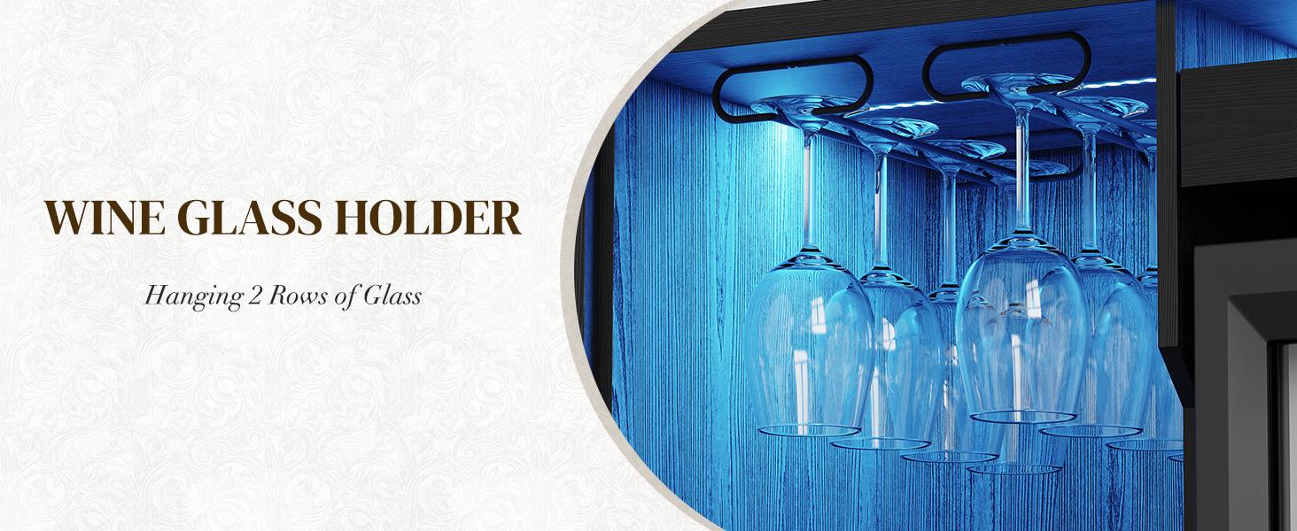 MIIFUNY Coffee Bar Cabinet with Fridge, Liquor Cabinet with LED Lights & Glass Holder, Mini Fridge Cabinet with Wine Storage, Human Body Sensor, Sideboard Buffet Table for Kitchen Dining Room, Black