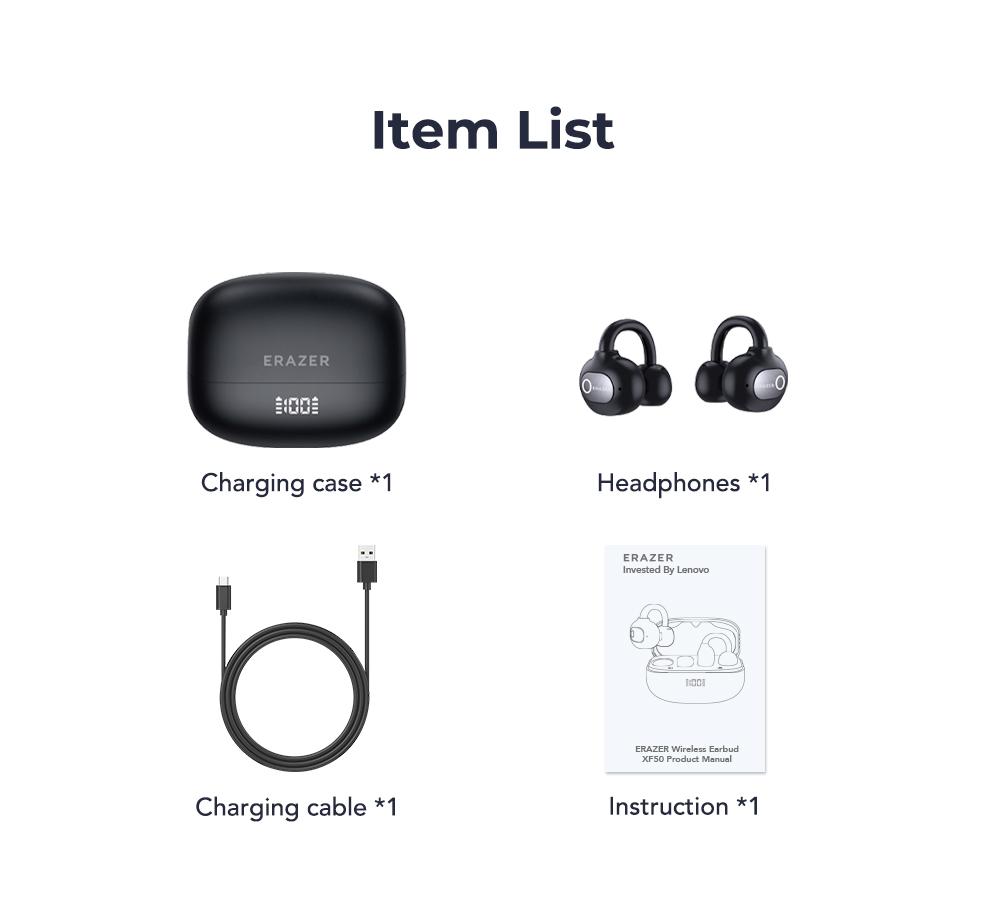 ERAZER XF50 AI Translation Earphones, Hi Fi Sound Quality, 134 Language Translations, Ultra Light Wear, IPX5 Anti Sweat, Waterproof, Stable and Durable Clip on Earphone Strap APP Suitable for Travel and Learning