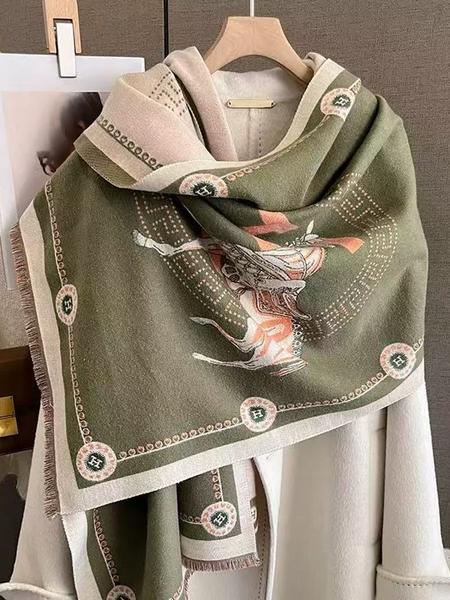 Women's Vintage High-End Plaid Jacquard Knit Scarf, Elegant Fall & Winter Accessory, Warm Anti-Cold Shawl for Daily Wear