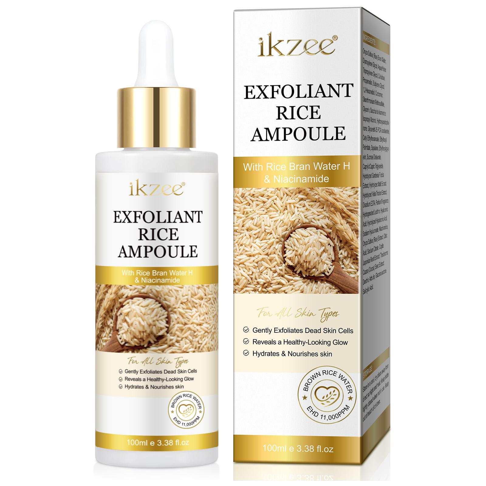 ikzee Fermented Rice Exfoliating Essence: A rice-based exfoliating formula designed to brighten and hydrate the skin. This gentle exfoliator is suitable for all skin types and helps reveal a healthy, radiant glow.