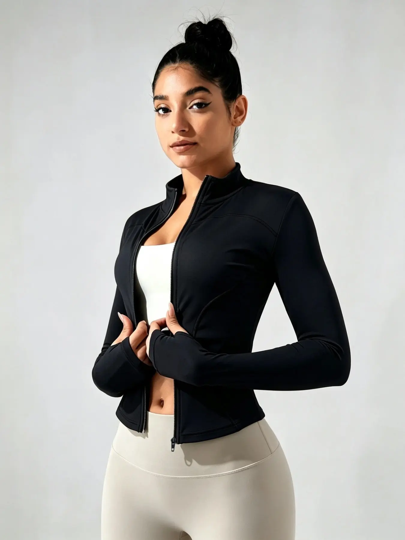 Women's Athletic Track Jacket, Modern Slim-Fit Silhouette | Full-Zip Stand Collar, Stretchy Long Sleeves with Thumb Holes | Ideal for Training, Yoga, Running and Casual Wear
