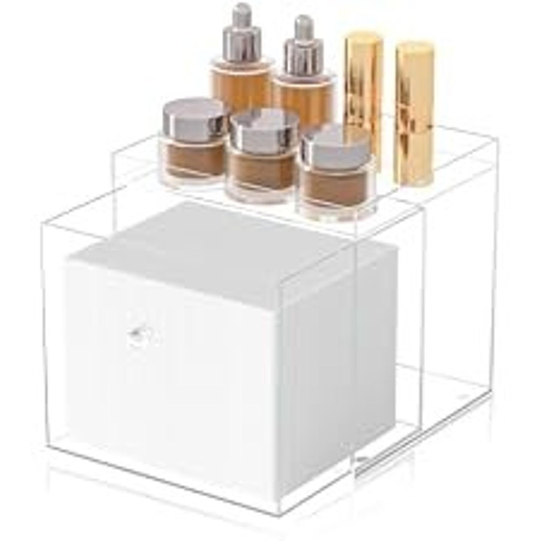 Acrylic Clean Pad Storage Box, Cotton Pad Dispenser, Square Rounds Cotton Pad Holder (Pad Not Included) - Vertical with Lid