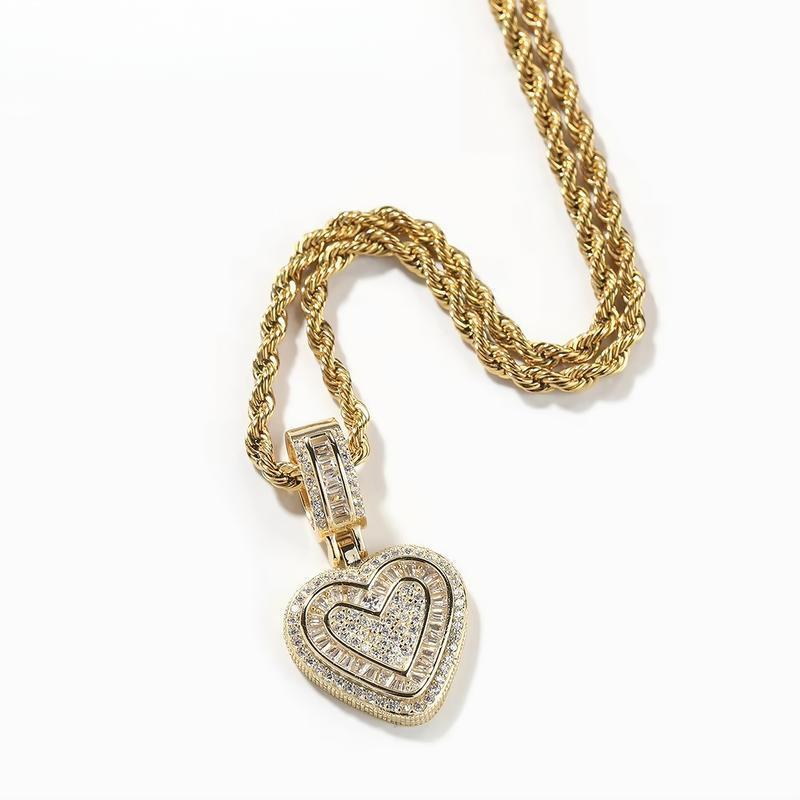 Hip Hop Heart Necklace Women or Men,Gold&Silver,Cubic Diamond Heart Pendant Necklace Hip Hop Heart Necklace Women or Men,Gold&Silver,Cubic Diamond Heart Pendant Necklace