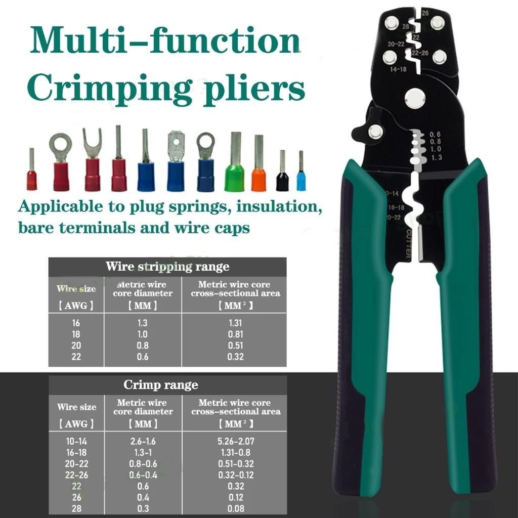Professional Wire Crimping Tool, Multifunctional Durable Carbon Steel Pliers for Cutting Stripping Crimping 26-10 AWG Wires, Wirecutters, Hand Tools