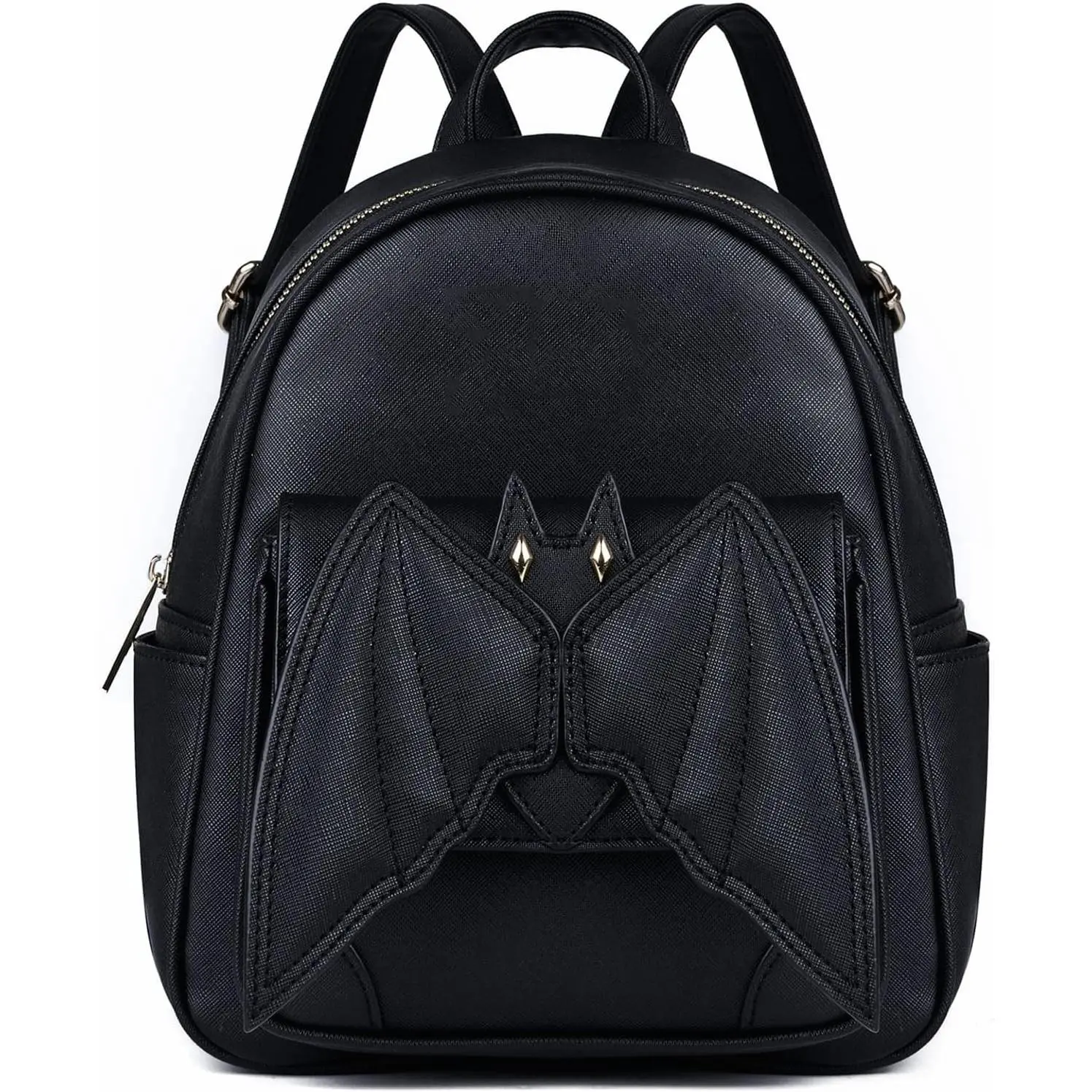 Gothic Leather Backpack with Wings Mini Bat Purse Satchel Shoulder Daypack for Women Black Fashion Travel Halloween Bag(Gift)