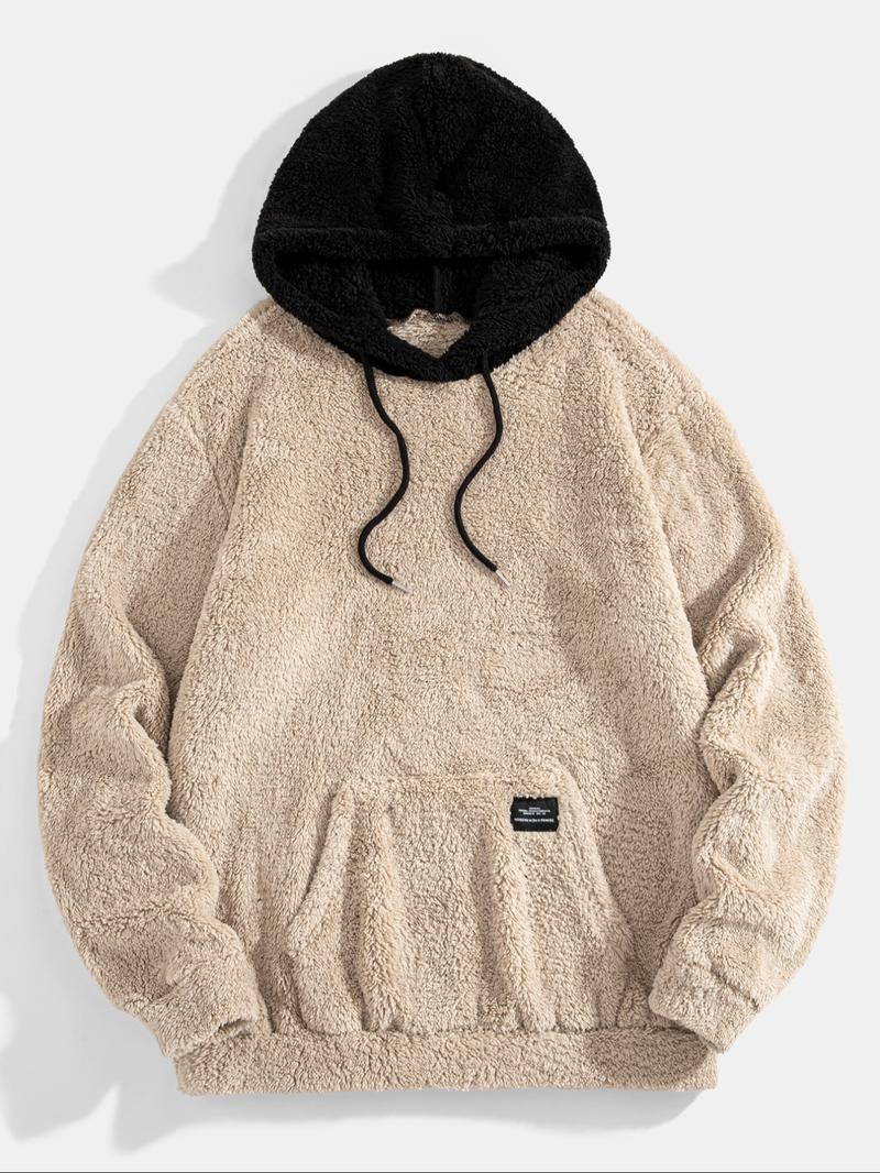 Men's Colorblock Fleece Hoodie Sweatshirt with Pockets, Cold Weather Warm Casual Sports Jacket, Men's Fashionable Pullover