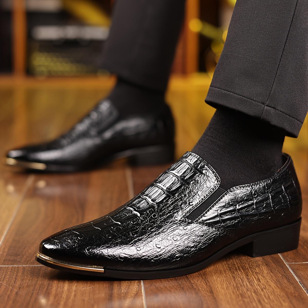 Men's Crocodile Pattern Pointed Toe Dress Shoes British Style Business Formal Footwear For Wedding Party
