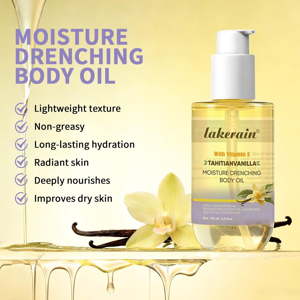 MOISTURE DRENCHING BODY OIL Lightweight Non-Greasy Moisturizing Body Oil, Fast-Absorbing Long-Lasting Moisture for Dry Rough Skin, Softens Smooths with a Radiant Glow, Warm Vanilla Scent for Daily Nourishing Ritual, Pick your scent!