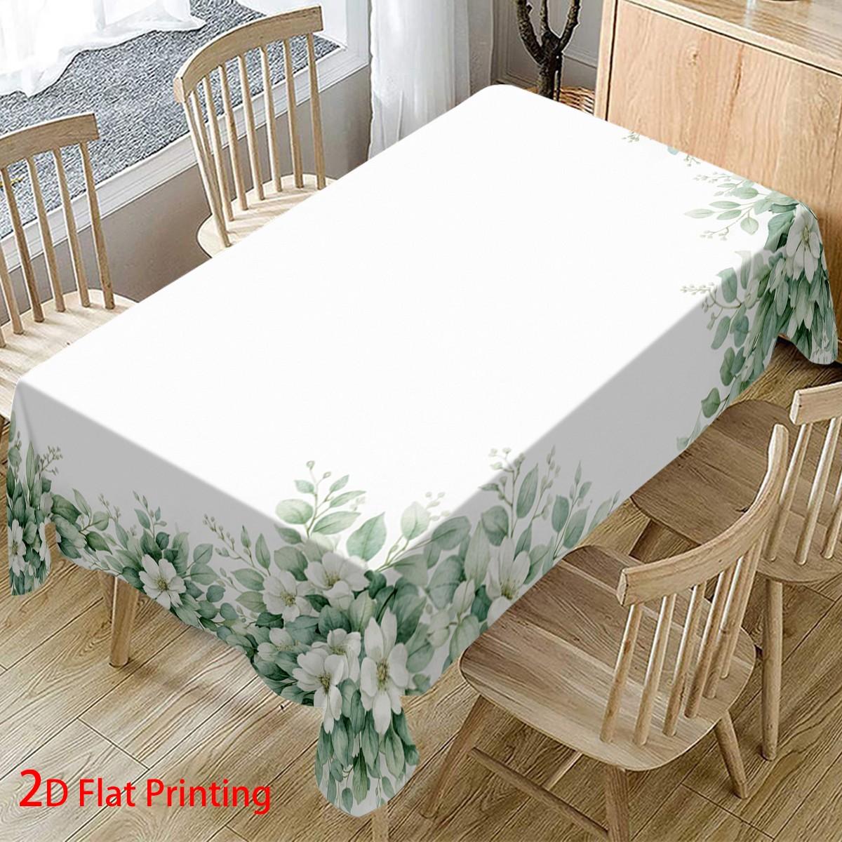 Leaf Design Rectangular Tablecloth, Spring Theme Seasonal Table Cover, Ideal for Easter & Holiday Parties, Home Decoration