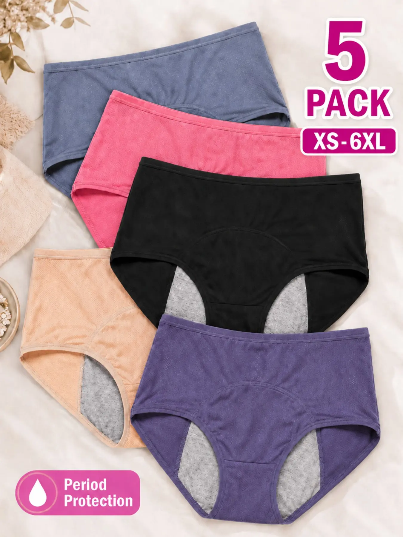 3/5 Pack Women's High Waist Period Panties, Leakproof Menstrual Underwear, Soft Breathable Seamless Briefs, Everyday Essential Comfort Wear