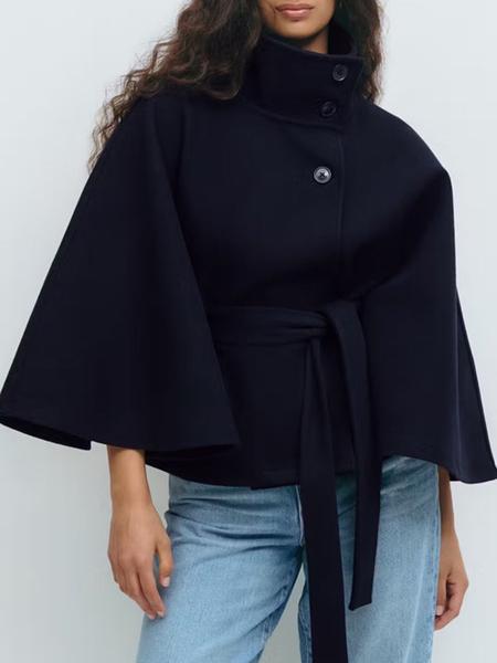 Women's Plain Front Buckle Belted Woolen Cape Coat, Casual Fall & Winter Outerwear, Stylish Daily Wear for Dating, Jackets Women's Plain Front Buckle Belted Woolen Cape Coat, Casual Fall & Winter Outerwear, Stylish Daily Wear for Dating, Jackets