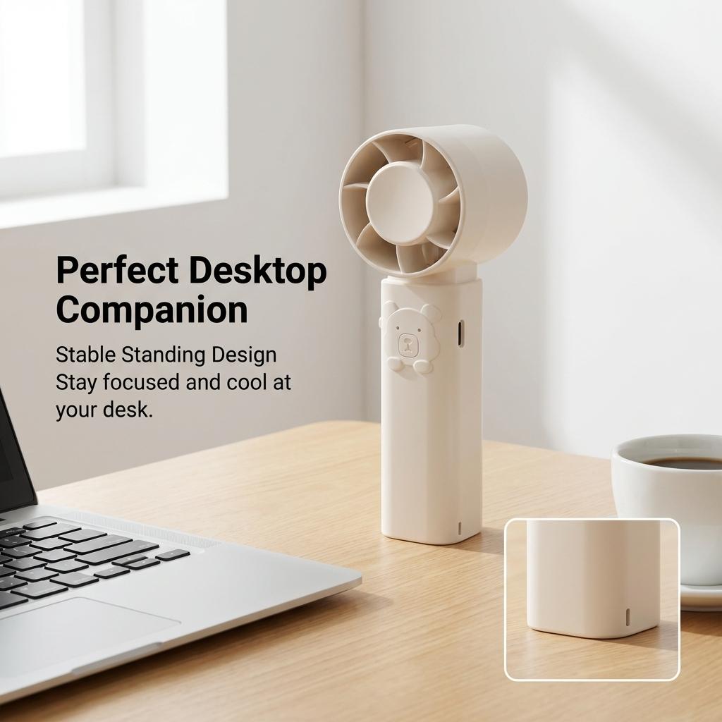 Cute Bear Handheld Fan with LED Light, 3 Speeds 5000mAh Portable Rechargeable Mini Fan,Quiet Camping Fan with Light for Tent, Hurricane Emergency Fan for Power Outage, Small PocketFan for Travel Outdoor Desk RV - Gifts for Her