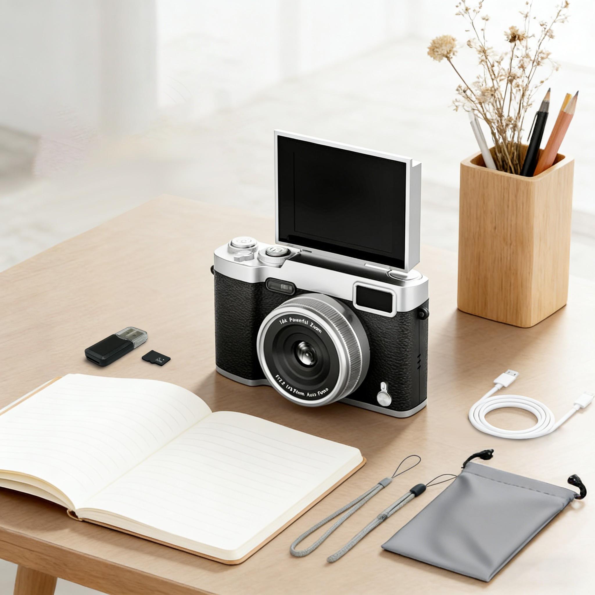 Flip Screen Retro Camera for Teens, Point and Shoot Digital Cameras, Pocket Digital Camera with Filters, Y2K Vintage Camera, Entry-Level Digital Camera with Memory Card, Gift for Christmas, New Year, Portable Travel Camera