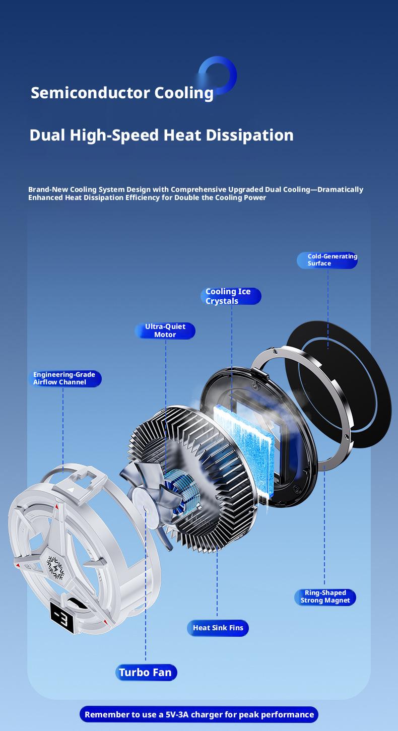 2026 New Magnetic Semiconductor Phone Cooler TL07 Frosty Digital Display Version Light-Off Cooling Artifact for Gaming & Hot Days
