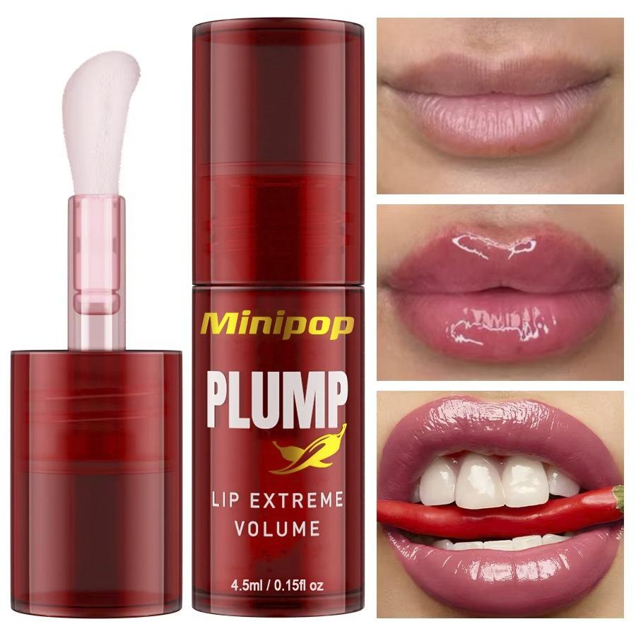 LIP PLUMP Transparent Plumping Lip Oil Lip Treatment - Extreme Lip Plumper Lip Volumizer Infused with Ginger & Chili for a Natural Tingle, Provides Deep Moisturizing & a Non-Sticky Glossy Finish