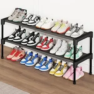 Long Shoe Rack-Shoe Organizer 2 Tier Shoe Rack For Closet,Front Door,Entryway,Garage, Stackable Free Standing and Freely Combinable Shoe Storage, Space Saving Small Shoe Shelves
