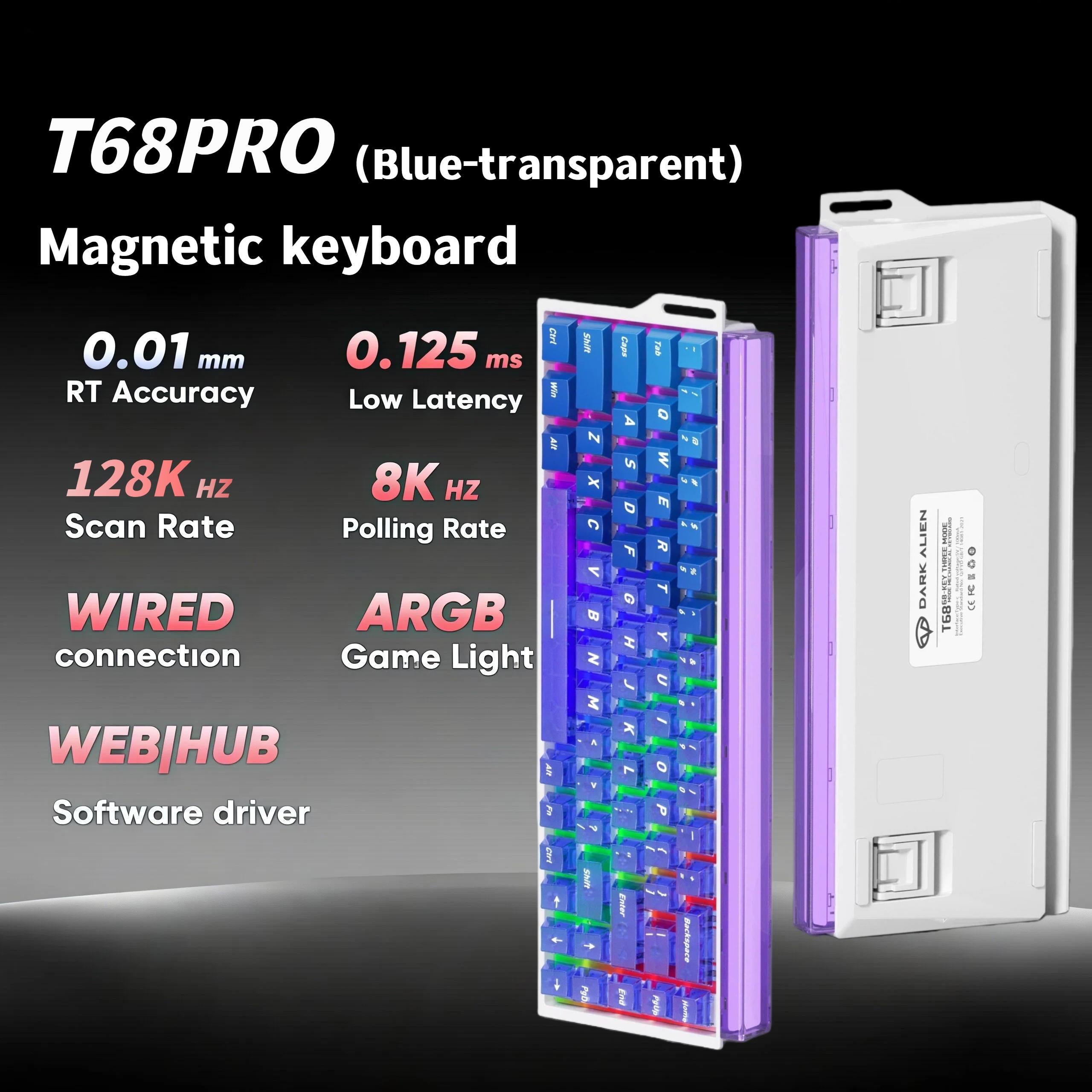 T68pro Magnetic Keyswitch Keyboard, 60% Compact Design, Quick Trigger 0.01mm, 8k Return Ratio, 128k Rate, RGB Backlit, Wired Gaming Customizable