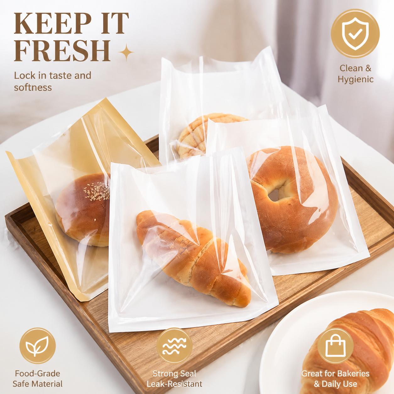Eco-Friendly Kraft Paper Food Packaging Bags – Grease-Resistant, Transparent Triangular Design for Croissants, Toast, Sandwiches, and Bakery Items – Sustainable, Compostable, Food-Safe Carryout Solution
