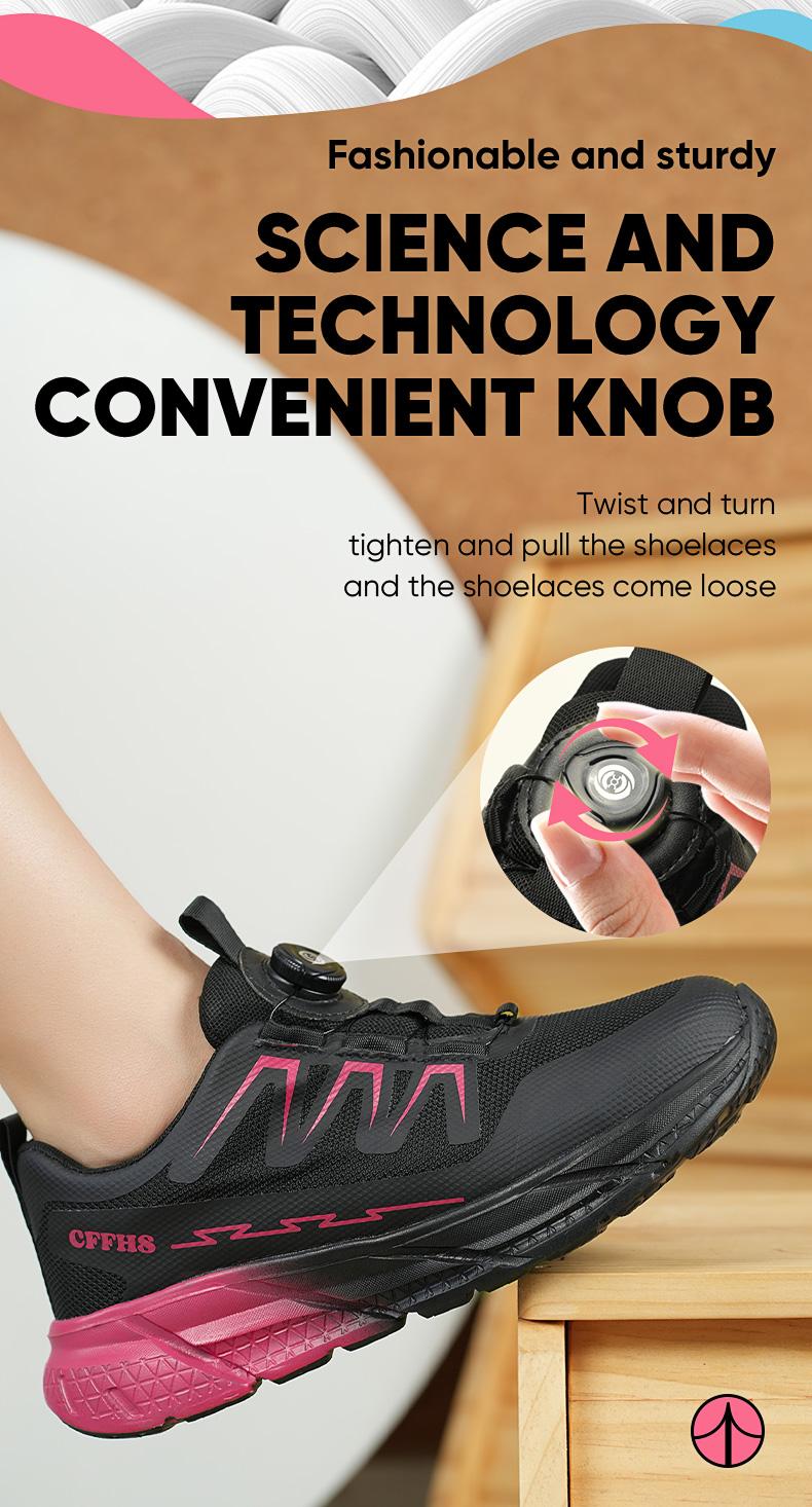 Women's steel-toe sports non-slip work shoes, made of breathable mesh material, with a rotary knob lace system, featuring anti-smashing, anti-piercing, shock-absorbing and wear-resistant properties. Footwear, Closed Girl Safety Boots Cover nurse