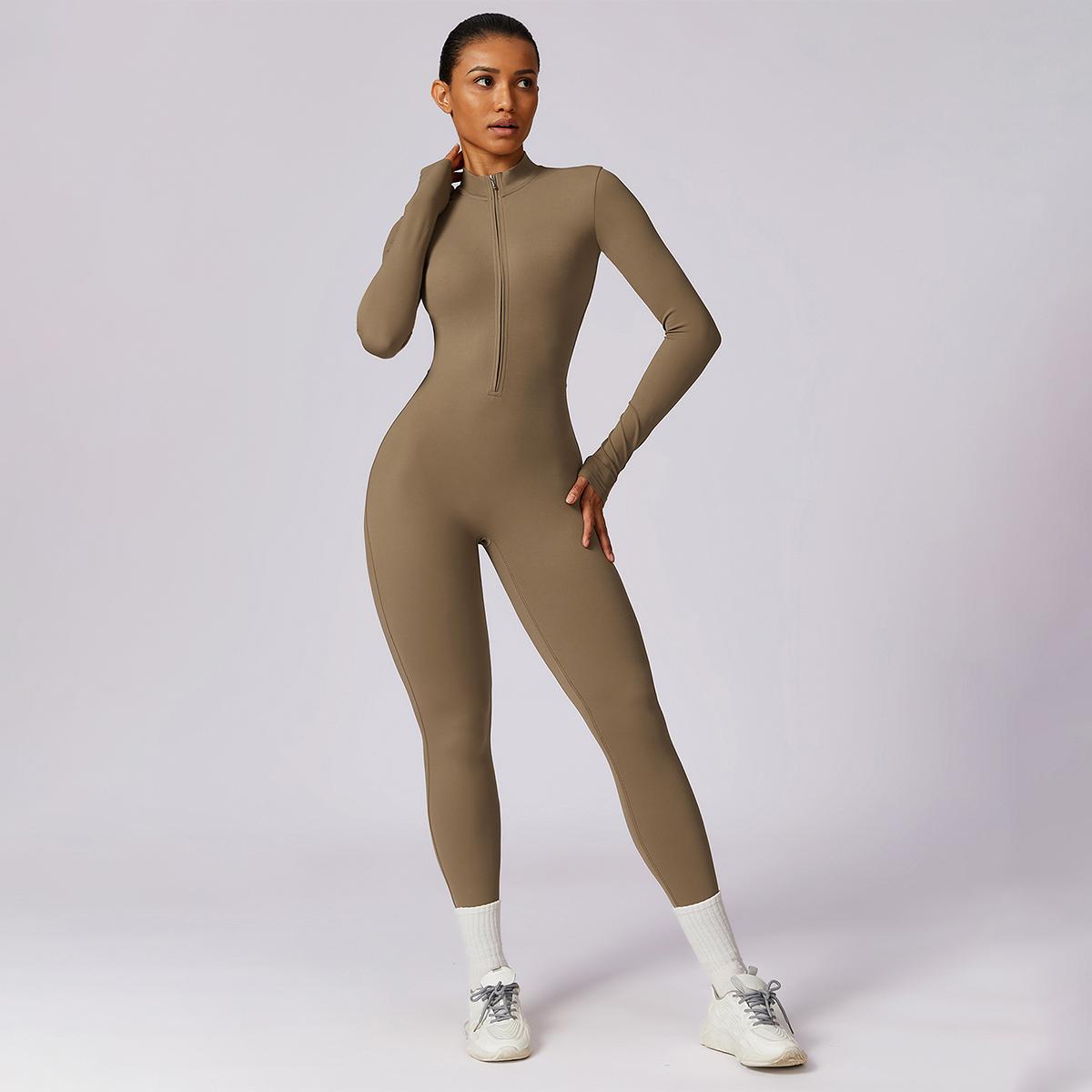 MASKERT Women's Long Sleeved Tummy Control Jumpsuit Comfortable Skin Friendly Stretchable Activewear for Workout Gym SpringStatements