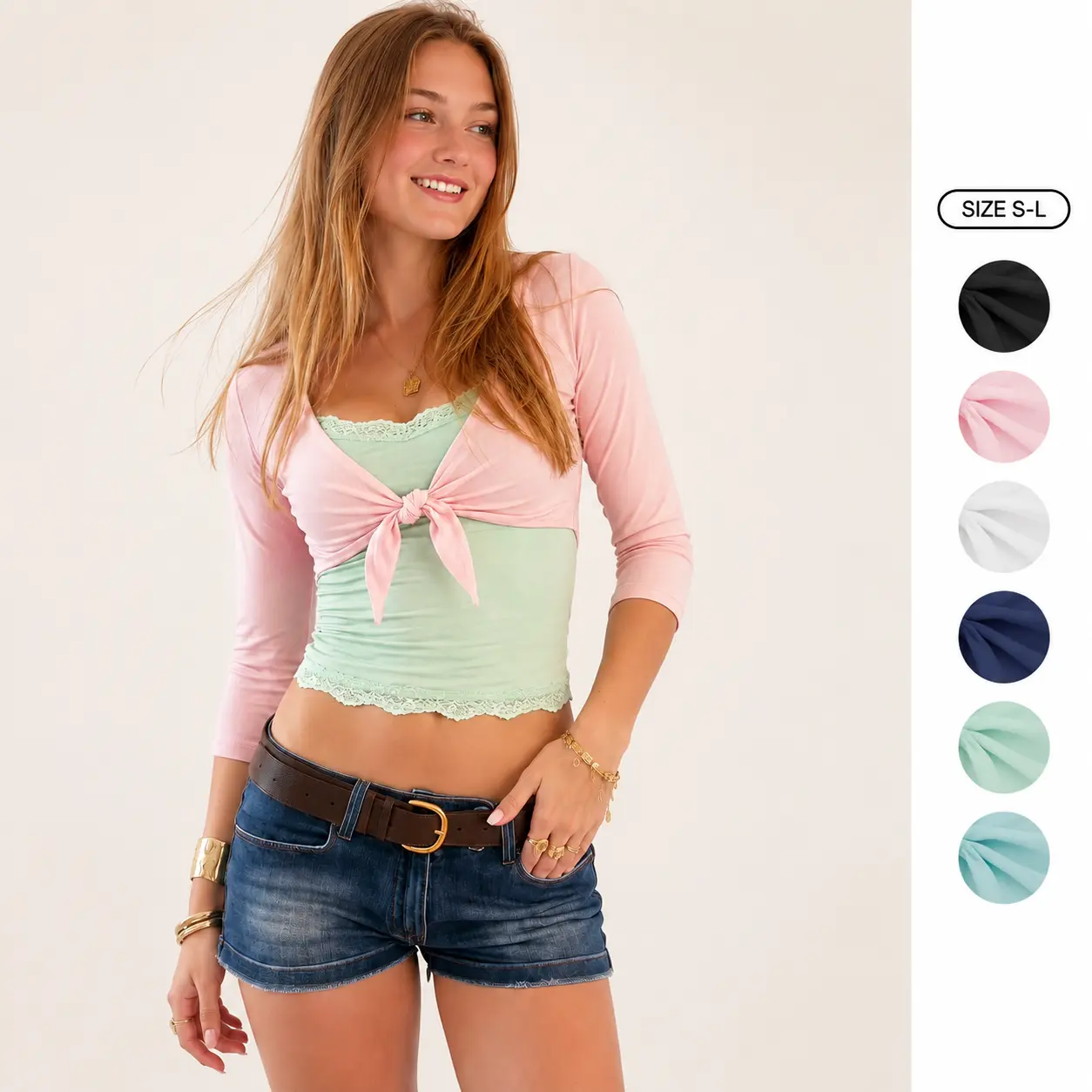 Y2K Tie-Front Crop Tank Top for Women, Deep V-Neck Bolero Shrug, Solid Color Cropped Layering Basic Top for Casual Going-Out Looks