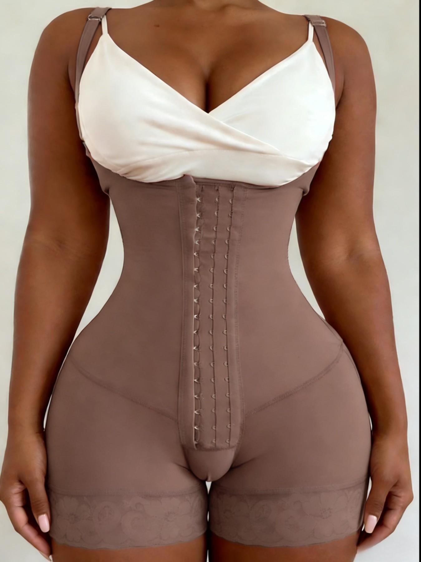 1 Count Women's Adjustable Strap Body Shaper, Fajas, Tummy Control Butt Lifting Shapewear, Open Bust Lace Trimmed Bodysuit, 4-Row Hooks Closure Jumpsuit, Suitable For Daily Wear Gym And All Occasions