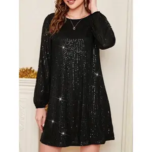 18ACTIVEKITLadies Roundneck Long-sleeved sequins Suitable for fashion parties Official dress, elegant evening dress, for special occasions, stylish and charming