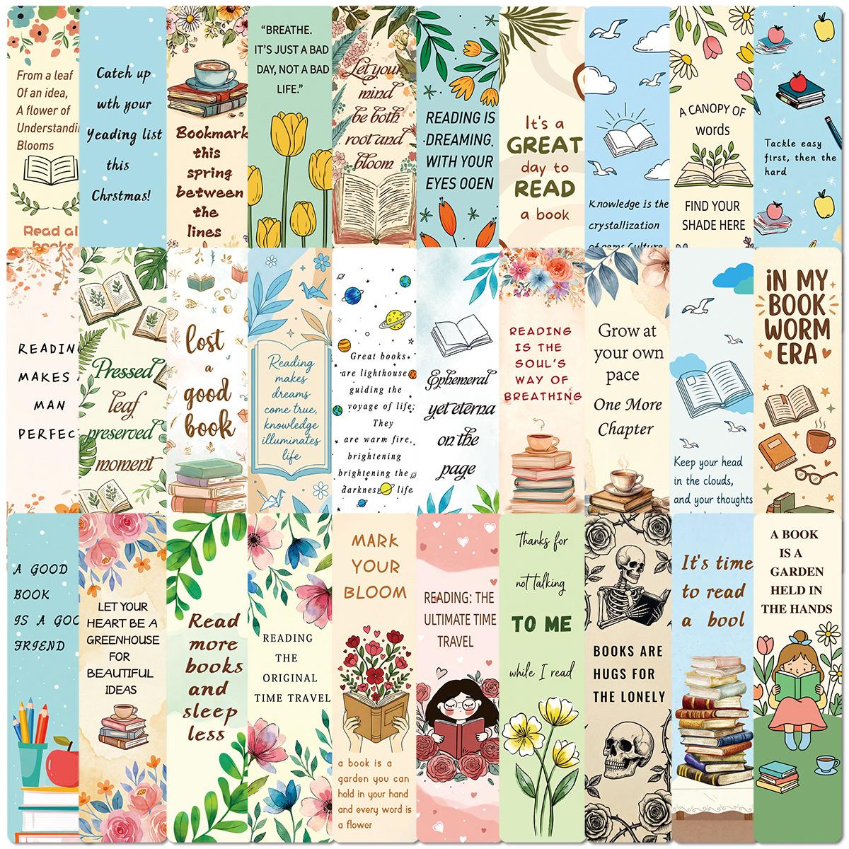 30pcs Reading-themed Office Bookmarks, Notebook Bookmarks, Non-repeating, Simple, Artistic, Creative Office Bookmarks, Notebook Bookmarks, Small Cards, Book Decoration Cards, Reading Annotation Cards