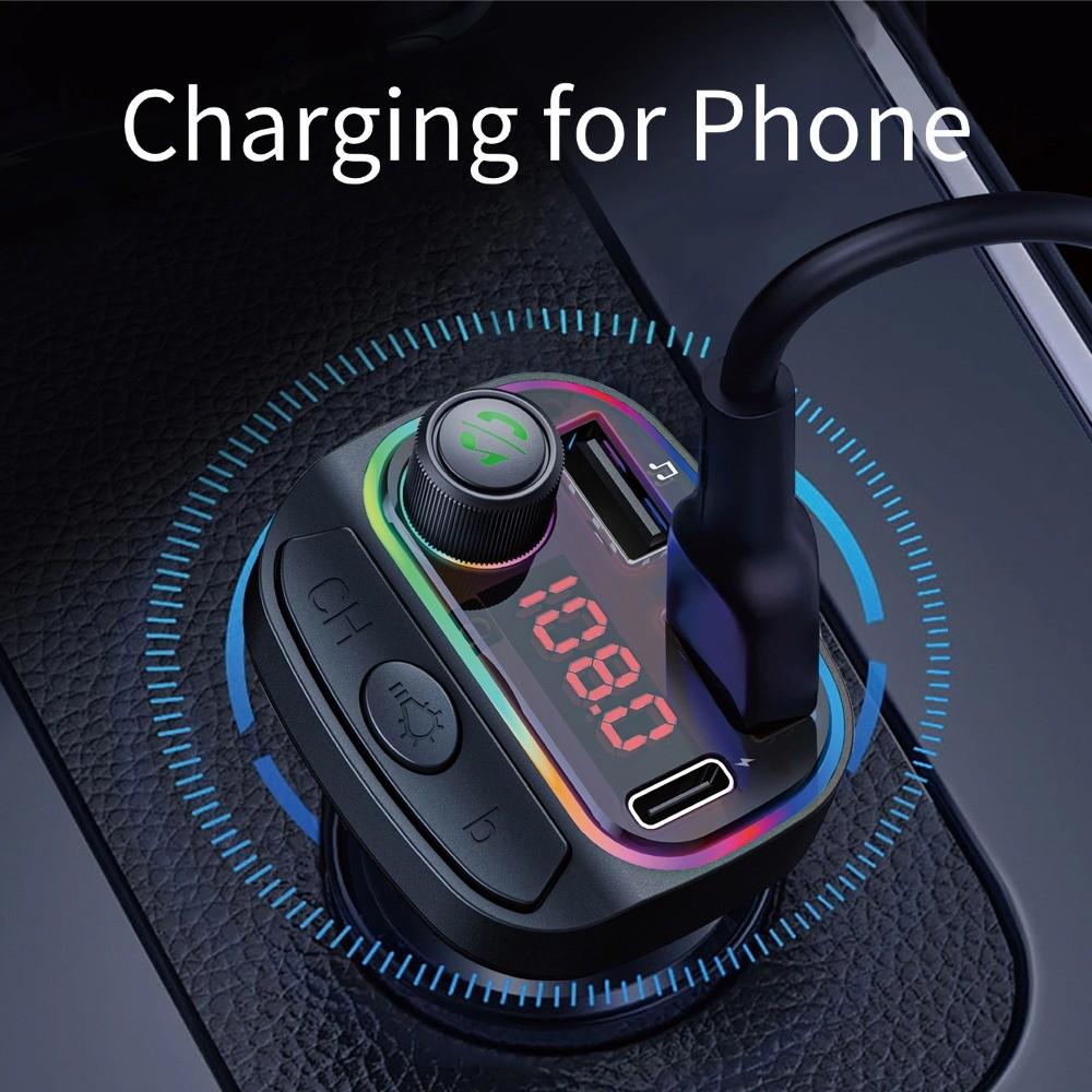 Car BT Fm Transmitter, Wireless Mp3 Player, Handsfree Call, USB a Type-C Phone Charger, Mp3 Music Player Car Adapter