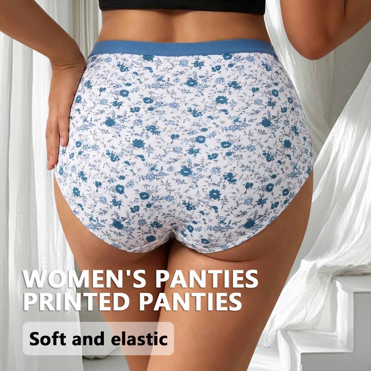 QUASTI Plus Size 5-Pack High Waisted Panties for Women, Printed Seamless Invisible No Panty Lines Briefs, Cool Summer Briefs with Colorful Floral Print, Stretch Soft Daily Underwear, 1XL-4XL
