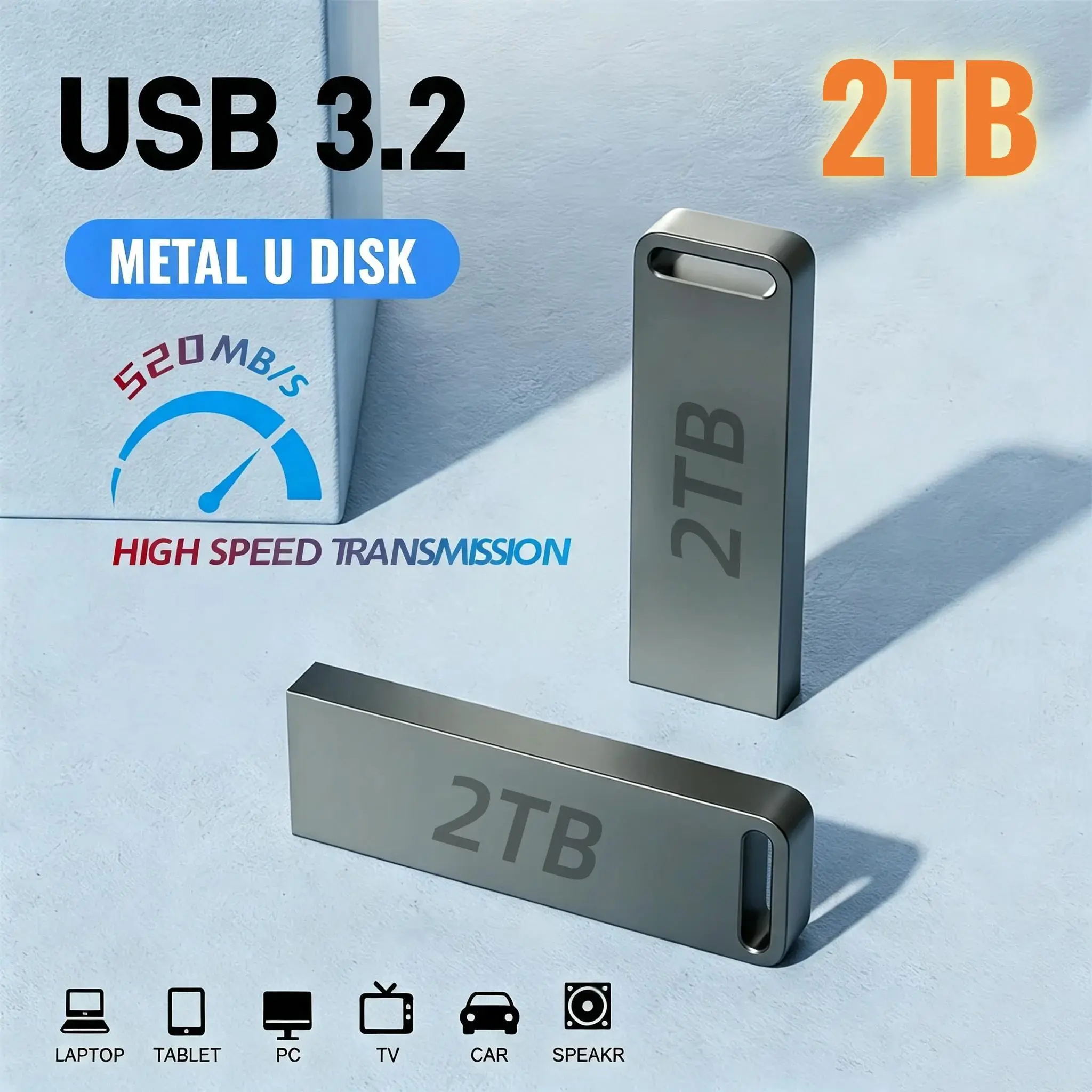Metal USB Flash Drive USB 3.0 128GB 256GB 512GB High Speed Metal Mini U Disk Pendrive 1TB 2TB Memory Stick Car Adapter