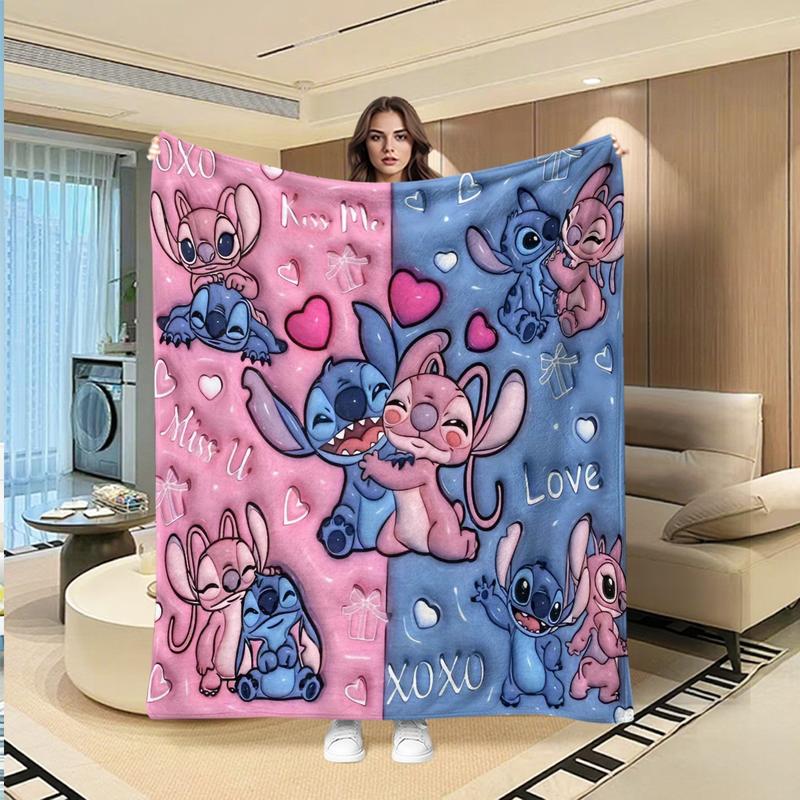 Blue Stitch Flannel Throw Blanket, Creative Digital Figure Print Sofa Bed Cover, Holiday Gift for Thanksgiving, Valentine's and Christmas