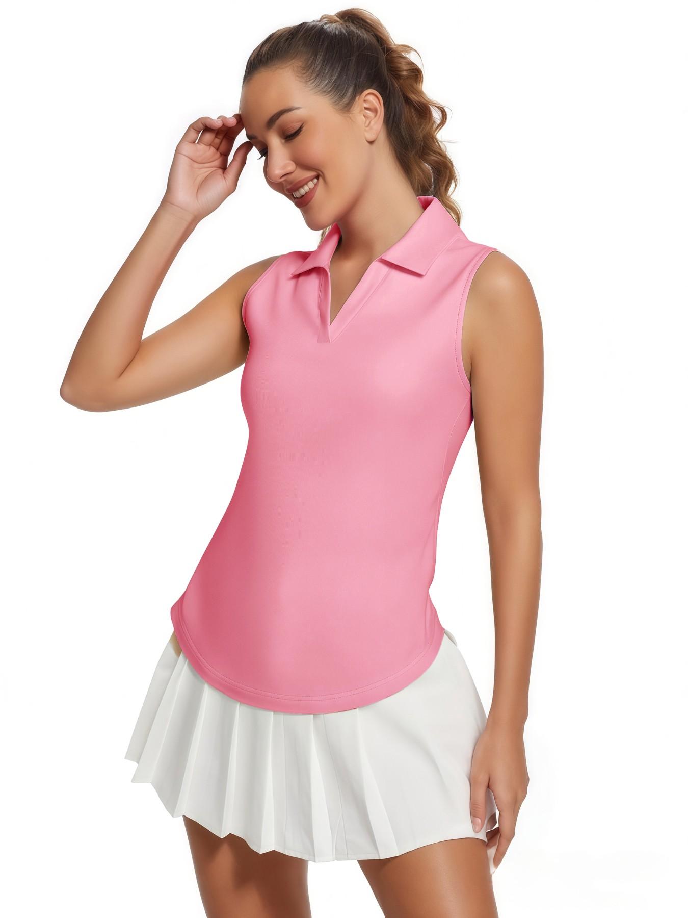 Women's Casual Sleeveless Golf Polo Shirt V Neck Tennis Top, Moisture Wicking Lightweight Top for Sports and Outdoors