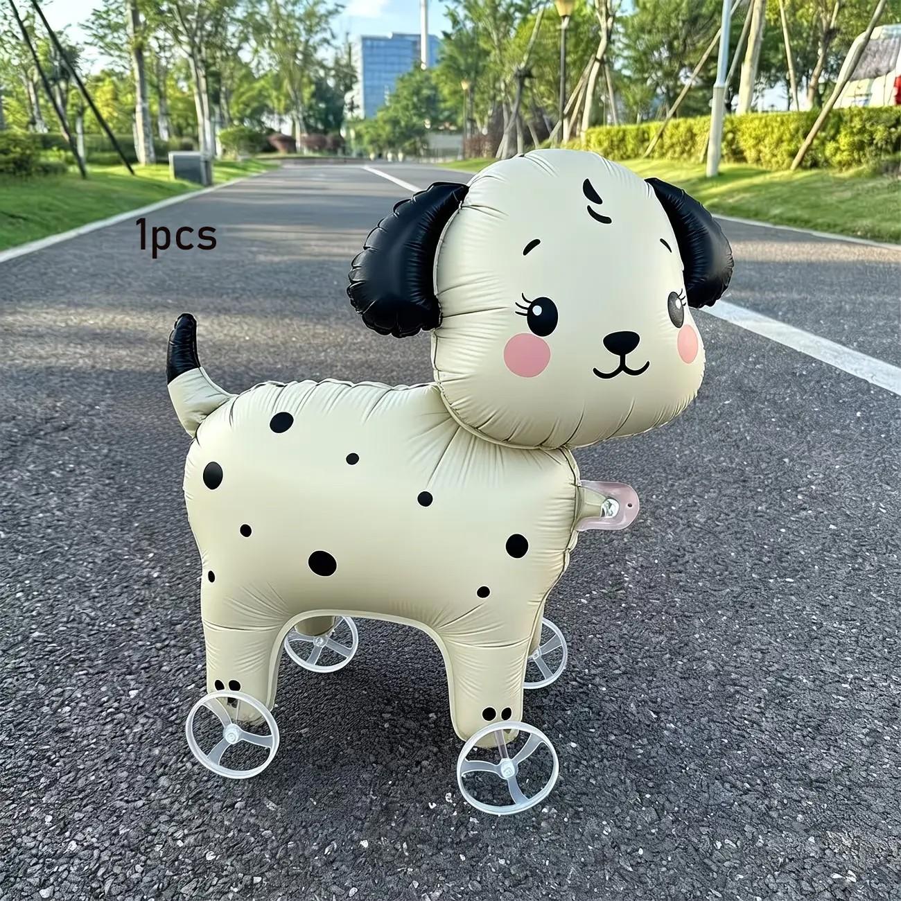 8pcs Cute Dog Balloons with Wheels and Ropes, Cream Spot Design, Perfect for Outdoor Birthday Party Decorations
