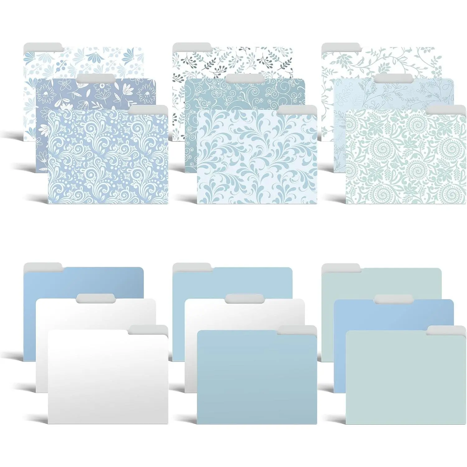 Decorative File Folders, 18 Pack, 9 Floral & Paisley Designs + 9 Matching Solid Colors, Heavyweight, Letter Size (9.5" x 11.5") with 1/3 Cut Tab, Laminated, Fashion Folders