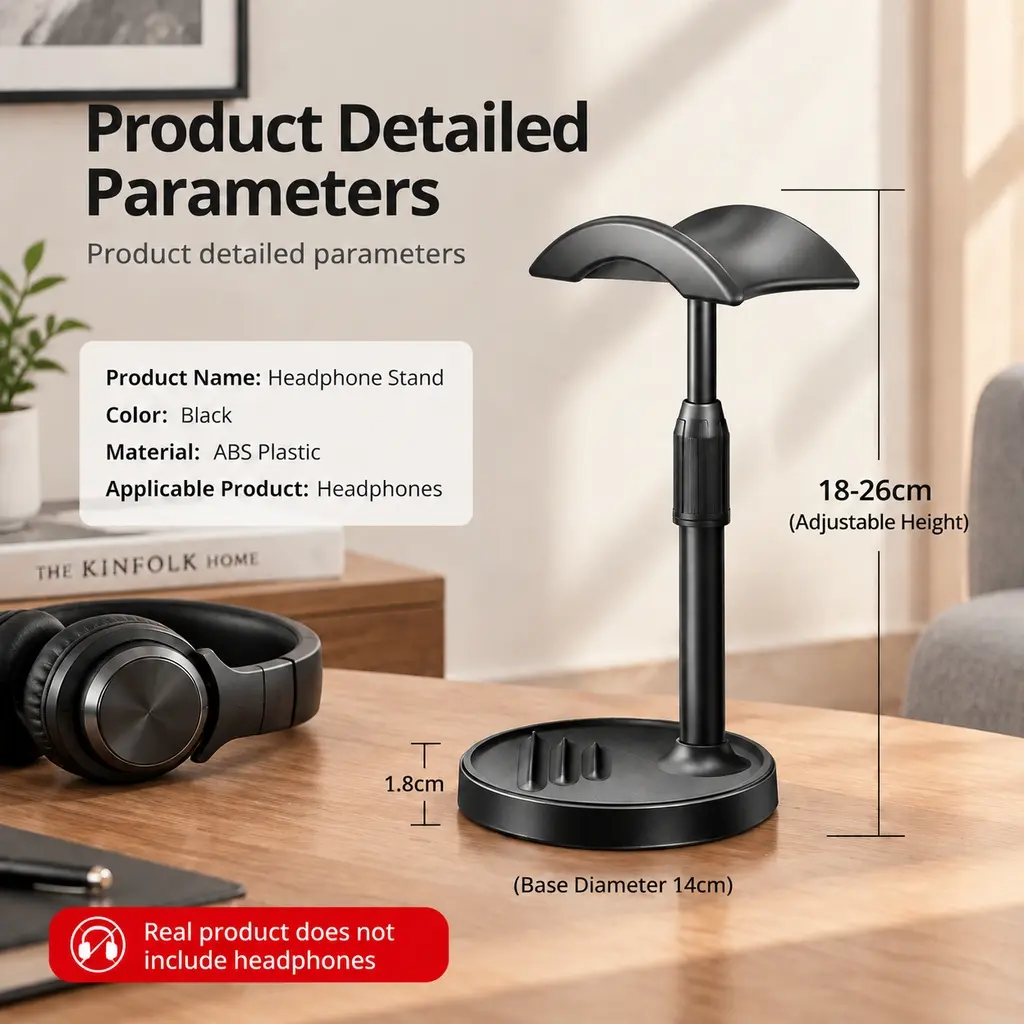 1PC Gaming Headphone Stand, Portable Headset Holder with Mobile Phone Tray, Anti-Slip Plastic Base, Detachable Design, Desktop Earphone Display Rack for Esports & Daily Use