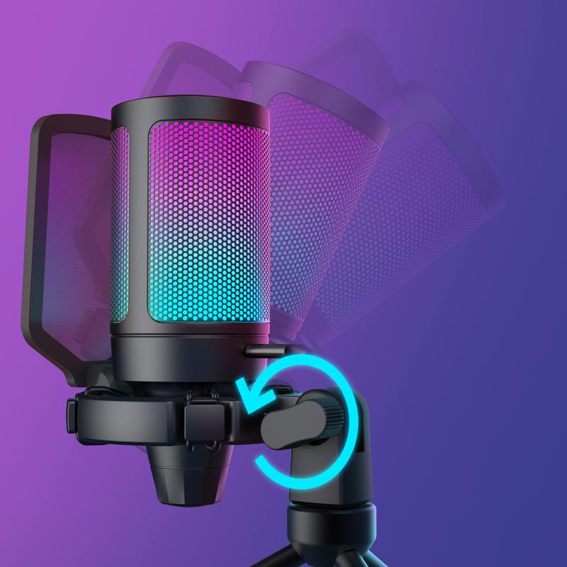 FIFINE A6V USB Gaming Microphone for PC PS5, Condenser Mic with Quick Mute, Gain Control, RGB Indicator, Tripod Stand, Pop Filter, Shock Mount, for Streaming Discord Twitch Podcasts Videos