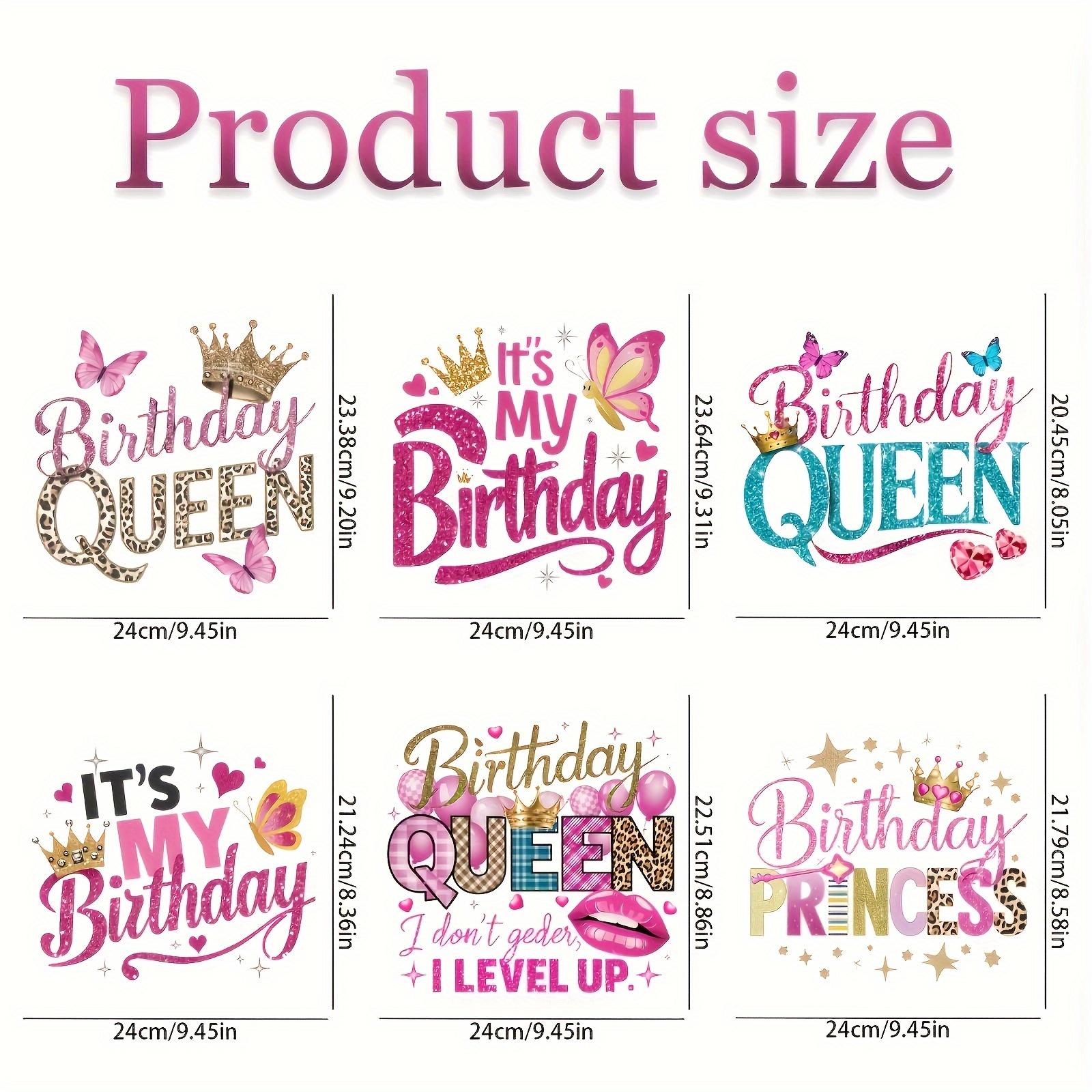 Birthday Queen Heat Transfer Vinyl Stickers Kit 6 Sheets Glitter Crown Design Easy to Apply Durable for T Shirts Jackets Jeans Crafts Decor