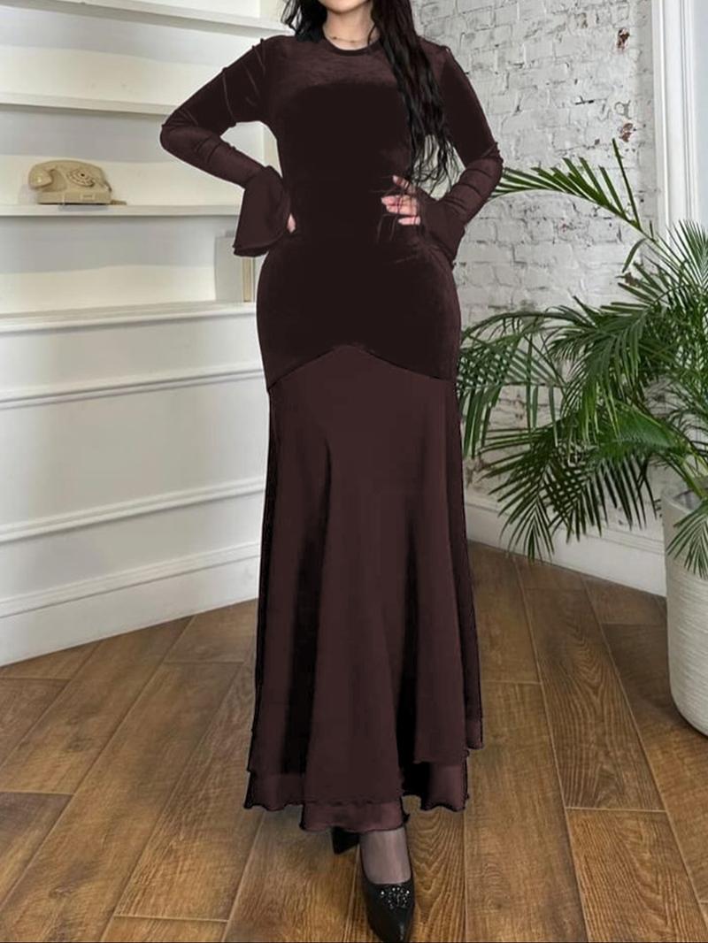 Fashion Elegant Flare Sleeve Lace-Up Bodycon Dress, Long Sleeve Casual Fall Dress, Plain Pattern, Slender-Fitting Design