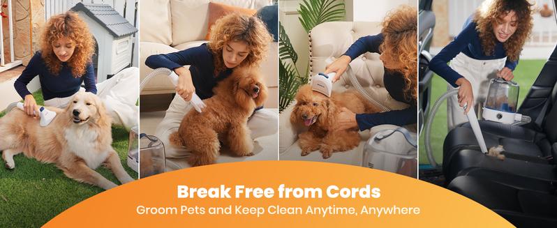 oneisall Cordless Pet Grooming Vacuum Kit,Dog Grooming Kit with 5100mAh & 11-in-1 Pet Tools, 3L Dust Cup, Low Noise for Shedding & Grooming and Suitable for Home/Car Cleaning,Comfy L1