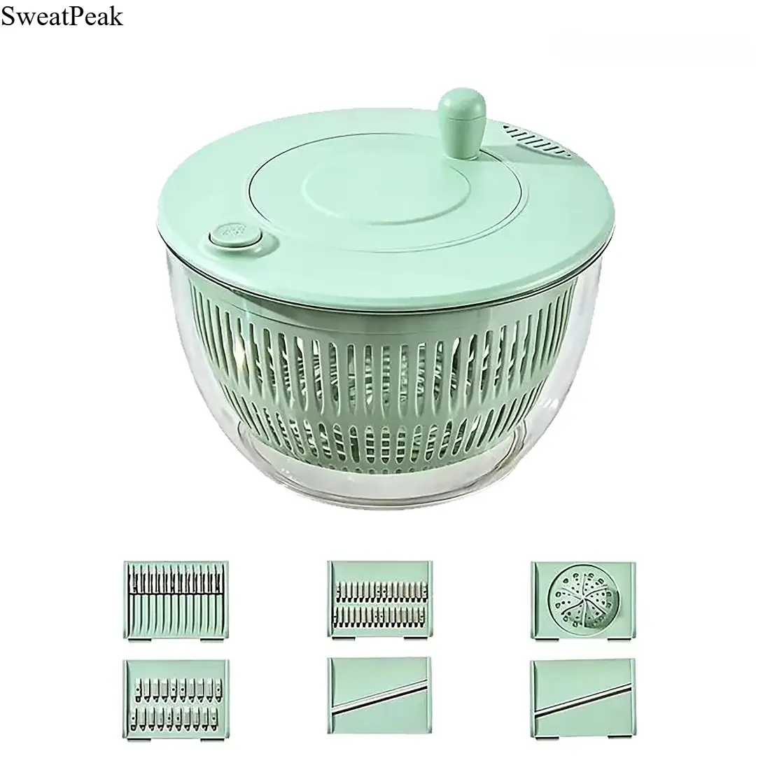 3 in 1 Salad Spinner Bowl, Large Lettuce Spinner with Vegetable Washer, Strainer & 5 Blade Slicer, Multi Function Kitchen Gadget for Salad Preparation, Fruit and Vegetable Cleaning, Food Prep Tool for Home Cooking