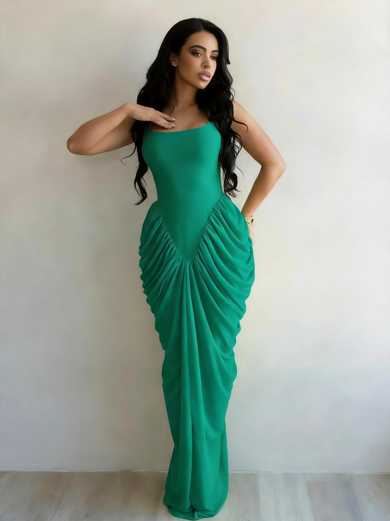 Ruched Bodycon Maxi Dress | Snatched Waist Draped Long Dress for Women | Elegant Figure-Hugging Summer Gown | Sexy Evening Party Outfit | Formal Dresses