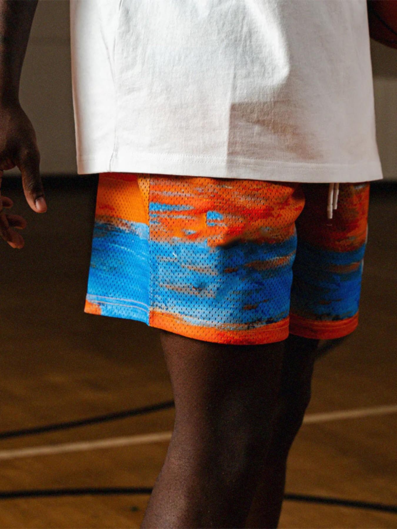 American Style Bktsqd Oil Painting Mesh Breathable Quick-Dry Four-Quarter High-Quality Gym Shorts for Men, Summer Fashion