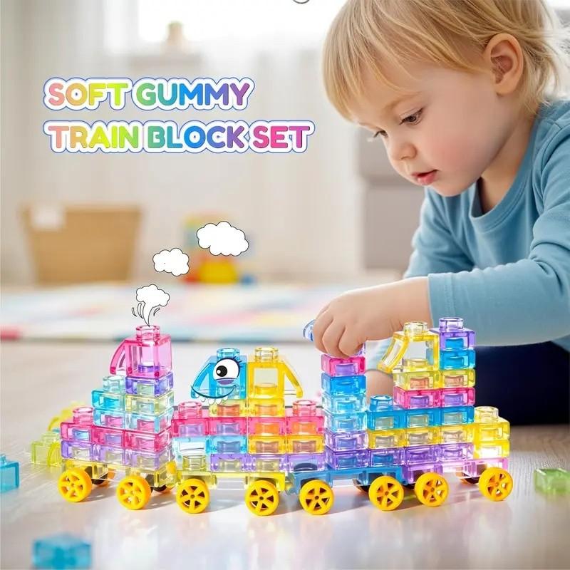 Soft Jelly Blocks , 40Pcs Squishy Multi-color Stacking Jelly Building Blocks Toy Set, Non-toxic Sensory Tactile Play Toy Safe Squishy Squeezable & Stretchable Fun, Puzzle Blocks for Kids Early learning Preschool STEM Creative Construction