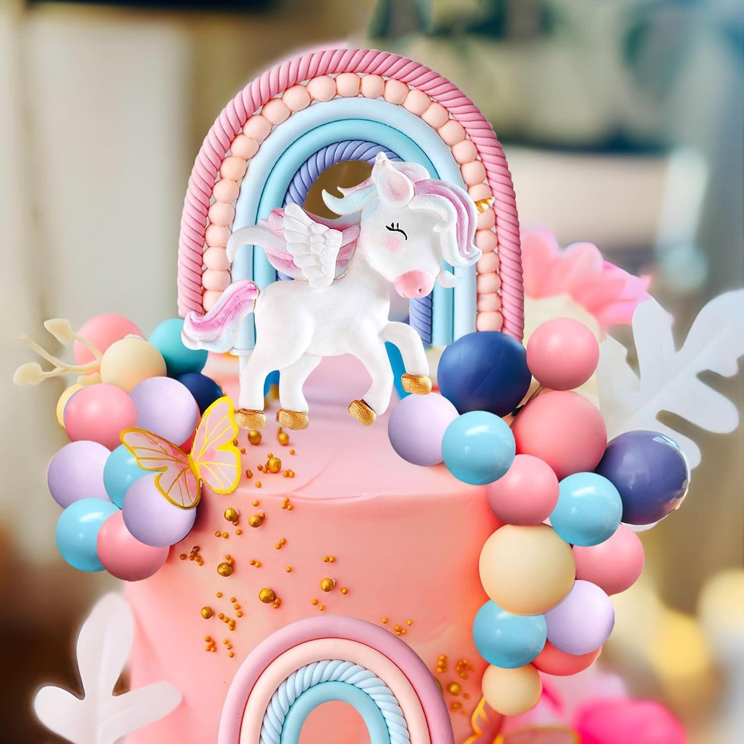 18 Unicorn Birthday Cake Decorations, Rainbow Baking Accessories, Baby Shower Party Dessert Table Decor, Fun and Colorful Design
