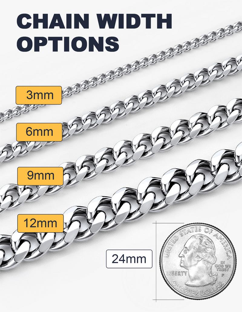 FaithHeart Miami Curb Cuban Link Chain 3mm 6mm 9mm 12mm Stainless Steel FaithHeart Miami Curb Cuban Link Chain 3mm 6mm 9mm 12mm Stainless Steel