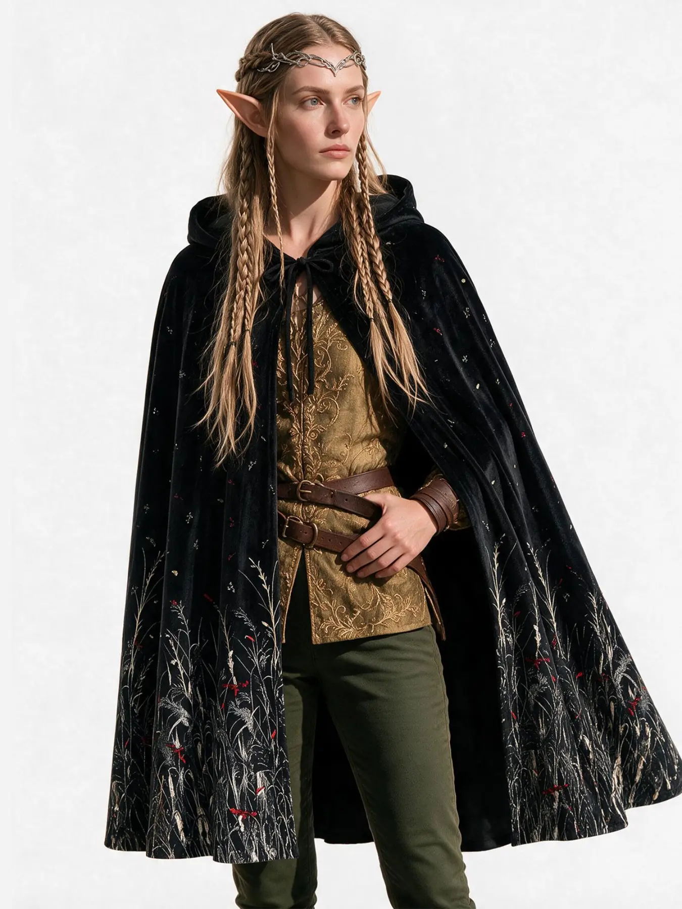 Neutral Velvet Print Hooded Medieval Cape, Renaissance Period Hooded Cape, Stylish Historical Fantasy Costume Accessory, Unique Fashion Statement Piece