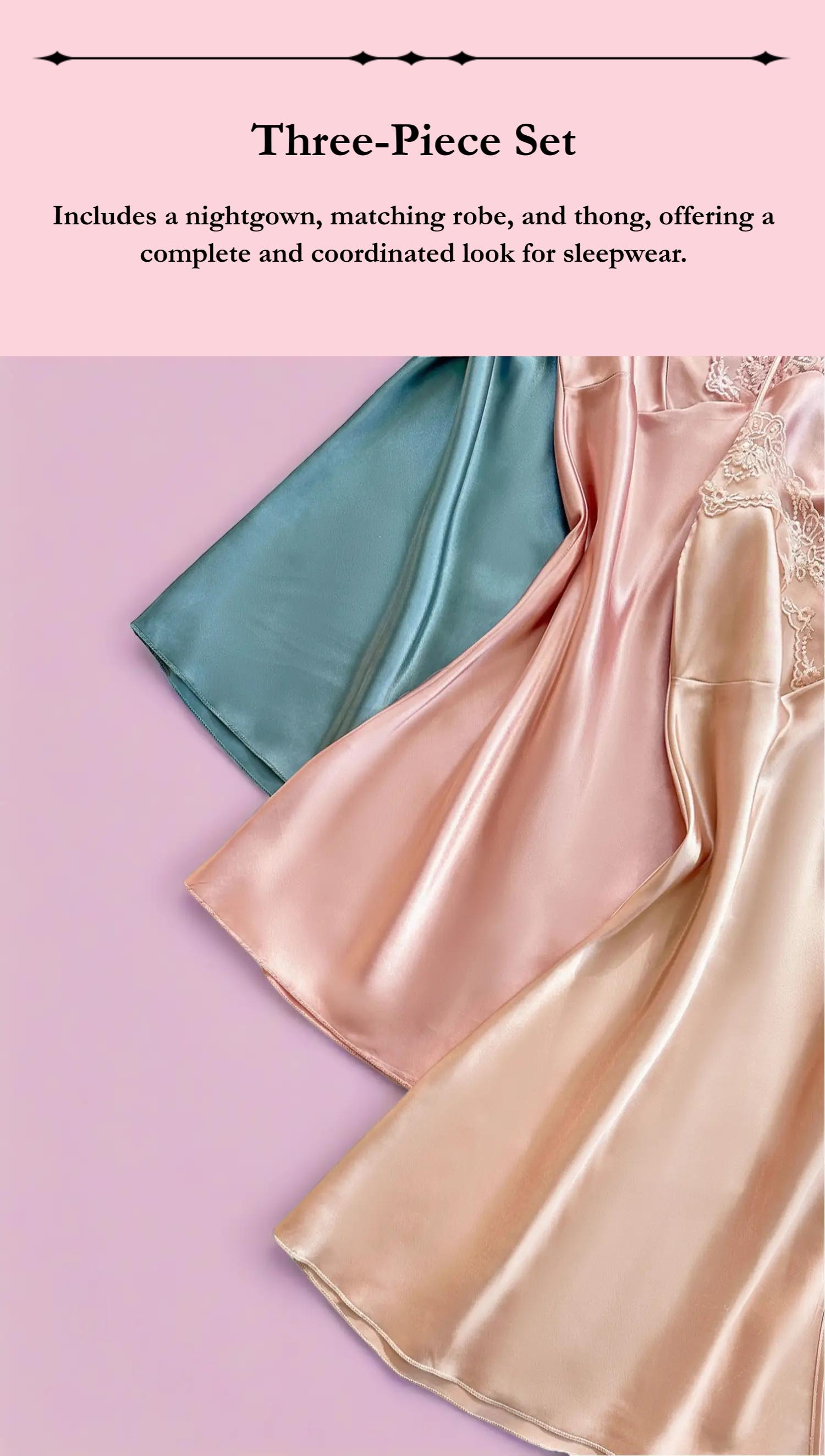 Women's Embroidered Lace Trim Sexy Sleeveless Sleepwear Set, Silky Tempting Three-Piece Nightgown, Comfortable Fashion Sleeping Clothes